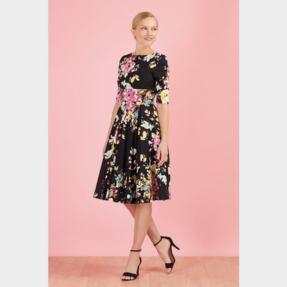 The Pretty Dress Company Hepburn Swing Dress in Black Seville